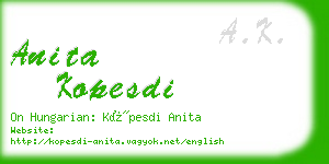 anita kopesdi business card